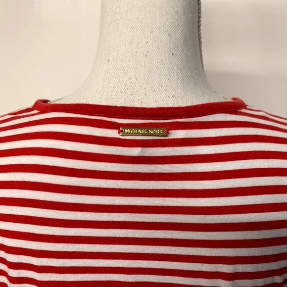 Michael Kors Red White Nautical Stripe Lace Up Top - Picture 7 of 8